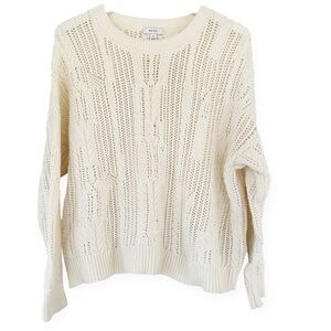 Reiss • Tanya Cotton Blend Open Stitch Crew Neck Sweater Ivory